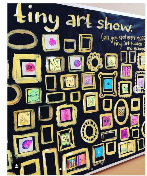 Classroom Art Work Display, Interactive Art Ideas Activities, Gallery Wall Bulletin Board, Art Back To School Bulletin Board, Artwork Display Bulletin Boards, Art Careers Bulletin Board, Art Class Themes, Art Club Painting Ideas, Interactive Art Bulletin Boards