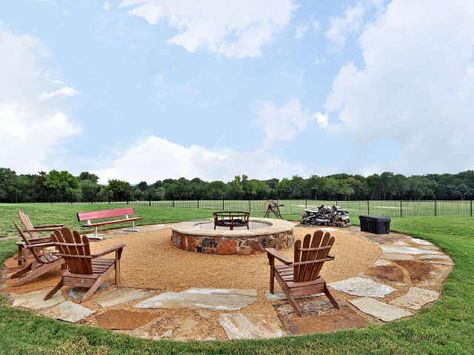 Texas Ranch Mansion (family fire pit) Backyard Landscaping Texas, Landscaping Texas, Ranches Living, Fire Pit Ideas, Landscaping Backyard, Texas Ranch, Fire Pit Designs, Farmhouse Ideas, Farm Buildings