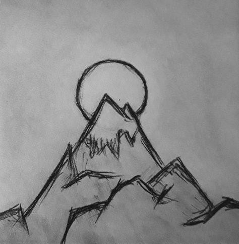 Quick sketch of a mountain and sun Drawing Ideas Easy Mountains, Simple Nature Scene Drawing, Cute Drawings Landscape, Geography Drawings Ideas, Landscape Sketches Easy, Nature Drawing Ideas Easy, Simple Landscape Sketch, How To Draw A Mountain, Mountain Sketch Simple