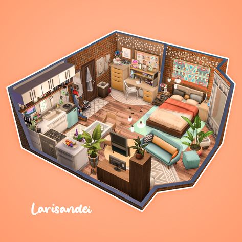 Sims 4 Small Apartment Ideas, Sims 4 Bedroom Apartment, Small House Sims 4 Ideas, Sims 4 One Room House, Sims 4 Apartment Inspiration, Sims 4 Studio Apartment Layout, Sims Student House, Student Apartment Sims 4, Cute Sims 4 Builds