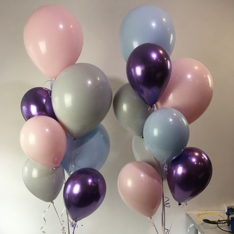 Soft pink, soft grey and soft blue with Chrome Purple Balloon Colour Combinations, Balloon Color Combinations, Chrome Purple, Colour Samples, Beautiful Balloons, Love Balloon, Backdrop Decorations, Color Samples, Colour Schemes