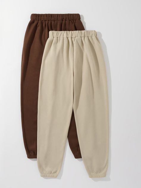 Cute Pants From Shein, Aesthetic Sweatpants, Sweatpants Aesthetic, Beige Sweatpants, Sweatpants Shein, Preppy Kids Outfits, Mochila Jansport, Brown Sweatpants, Preppy Kids