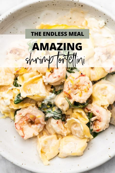 Shrimp Spinach Tortellini, Cheese Tortellini With Shrimp, Scallop Tortellini Recipes, Cheese Tortellini Shrimp Alfredo, Garlic Shrimp Tortellini, Creamy Shrimp Tortellini Recipes, Tortellini With Shrimp Recipes, Shrimp Tortellini With Lemon Garlic Cream Sauce, Shrimp Tortellini Recipes Healthy