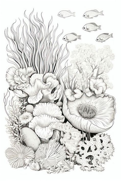 Marine animal drawing sketch doodle.  | premium image by rawpixel.com / MEANISM Marin Life Drawing, Drawings Of Coral, Marine Life Sketches, Corals Drawings, Sealife Sketch, Sea Animals Sketch, Sea Coral Drawing, How To Draw Sea Creatures, Coral Sketch