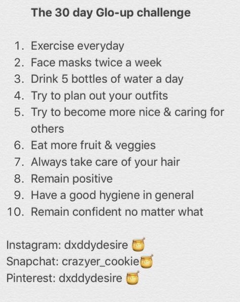 30 day glo up Challenge. Pastel, 30 Day Glow Up Challenge Self Care, Glo Up Challenge, Glow Up Challenge, Relationship Journal, Self Affirmations, Tattoo Health, 15 Day Challenge, Passion Quotes