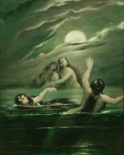 Moritz Von Schwind, Mermaid Journal, Pisces Moon, Water Nymphs, Mermaid Aesthetic, Vintage Mermaid, Moon Painting, Sea Witch, Mythology Art