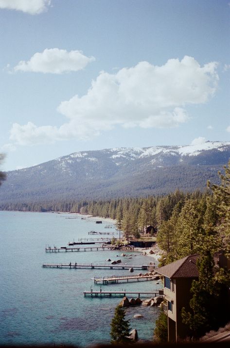 East Bay at Lake Tahoe, California. Film photography. Lake Tahoe Aesthetic Winter, Lake Tahoe Aesthetic Summer, Lake Tahoe Christmas, Lake Tahoe Aesthetic, Tahoe Aesthetic, South Lake Tahoe Winter, Lake Tahoe Fall, Lake Tahoe Photography, December Mood