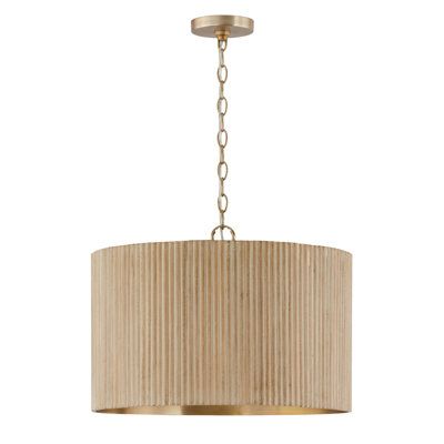 Artisan texture meets mid-century modern style in the Donovan Pendant. The White Wash fluted mango wood shade evokes a natural elegance, while the Matte Brass interior adds a warm glow. | Capital Lighting 19.75"W x 14.50"H 3-Light Pendant in Matte Brass and Handcrafted Mango Wood in White Wash Brown 18.0 x 19.75 x 19.75 in | CPG11972 | Wayfair Canada Mediterranean Lighting, Modern Kitchen Pendants, Modern Kitchen Pendant Lights, White Wash Stain, Lights Over Kitchen Island, Kitchen Island Lighting Modern, Capital Lighting Fixture, Brass Interior, Gold Lamp