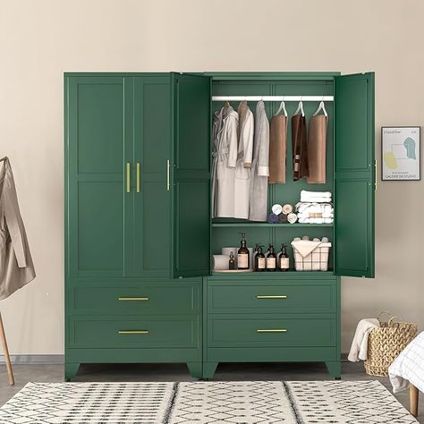 Amazon.com: Anewome 71" Metal Armoire Wardrobe Closet with 2 Drawers, Freestanding 2-Door Tall Clothing Storage with Adjustable Shelves and Hanging Rod for Bedroom Dorm (Green, Set of 2) : Home & Kitchen Cheap Drawers, Armoire Wardrobe Closet, Bedroom Armoire, Wardrobe Armoire, Clothing Storage, Wardrobe Closet, Modern Wardrobe, Tall Clothing, Closet Storage