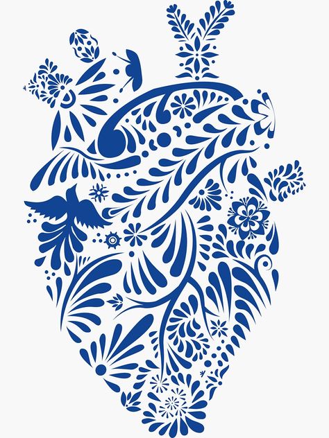 "Heart of Talavera" Sticker by MauSB | Redbubble Talavera Art Design, Drawing Ideas Mexican Culture, Talavera Embroidery Pattern, Talavera Painting Canvas, Talavera Art Mexican Style, Mexican Talavera Tattoo, Simple Paint Patterns, Talavera Design Pattern, Talavera Tattoo Design