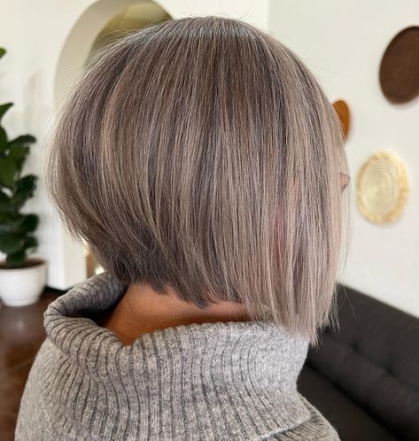 20+ Gray Blending Color Ideas for Transitioning Your Hair Gray Coverage Highlights, Grey Hair For Warm Skin Tones, Spikey Pixie, Lavender Grey Hair, Grey Brown Hair, Gray Blending, Grey Blending, Sleek Bob Hairstyles, Which Hair Colour