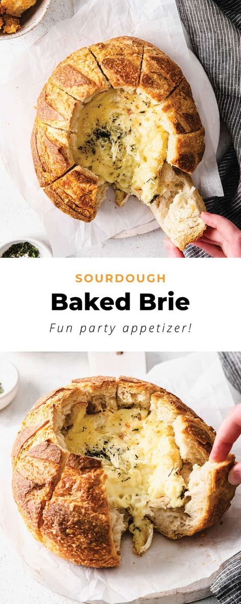 Brie And Sourdough Bread, Baked Brie In Sourdough Bread, Sourdough Baked Brie, Sourdough And Brie, Brie Stuffed Sourdough, Brie Sourdough Bread, Bri Cheese Recipe, Baked Brie Bread Bowl, Baked Brie In Bread Bowl