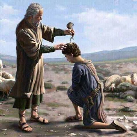 David being anointed King by Samuel. Bible Quotes Hd, Transforming Quotes, David Bible, Psalm 23 5, Biblical Artwork, Bible Artwork, Bible Quiz, Jesus Artwork, Bible Images