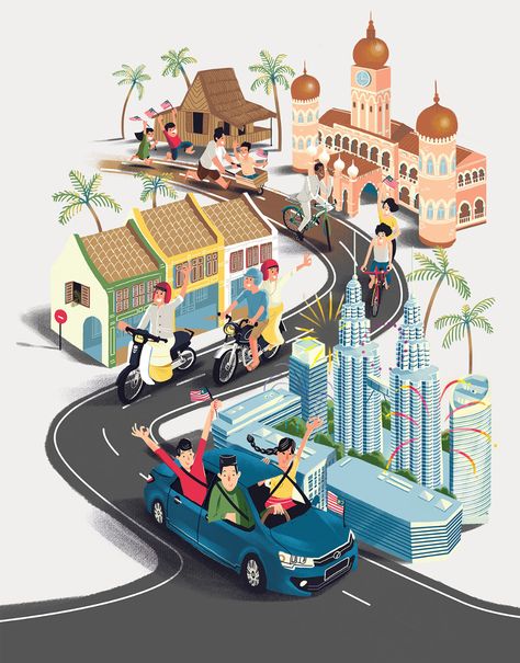 Malaysia Illustration, Poster Ramadhan, Poster Design Kids, Selamat Hari Raya Idul Fitri, Book Illustration Design, Hari Raya Idul Fitri, Drive Safely, Eid Card Designs, Selamat Hari Raya