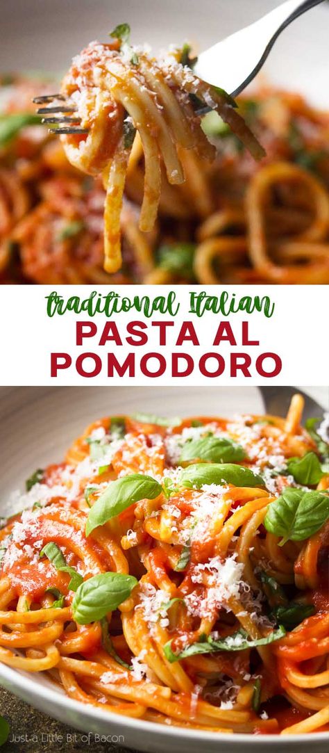 Pasta Recipes Vegetarian Indian, Pasta Pomodoro Recipe, San Marzano Tomato Sauce, Pasta Al Pomodoro, Pasta Pomodoro, Italian Spaghetti, Italian Dinner Recipes, Traditional Italian Dishes, Vegetarian Pasta Recipes