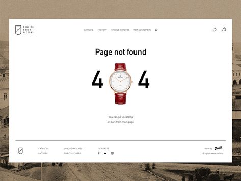 Ouglich watch factory - 404 page typography simple animation website webdesign web watches vintage ux ui minimal e-commerce clean branding 404 page 404 Error Page Design, 404 Page Design, Animation Website, Clean Branding, Simple Animation, Time Sheet, 404 Pages, Ui Animation, Page 404