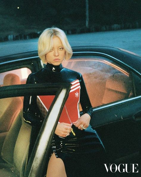 Vogue Hong Kong, Car Editorial, Classic Car Photoshoot, Latex Top, Petra Collins, Latex Skirt, Car Poses, Sydney Sweeney, Photoshoot Concept