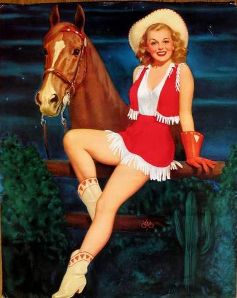 Arte Pin Up, Cowgirl Vintage, Vintage Calendar, Pin Up Girl Vintage, Pin Up Posters, Gil Elvgren, Pin Up Vintage, Cowgirl Art, Cowboys And Indians