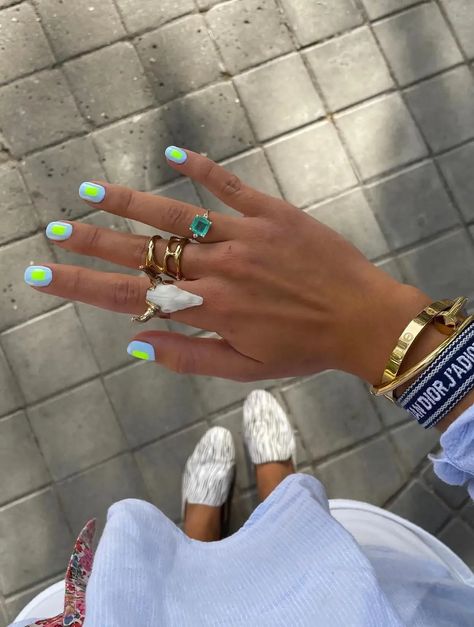 Embrace warm vibes with these trendy summer nail designs! Perfect for 2024, these short nail ideas showcase the latest colors and styles for a chic look. We love these short baby blue and neon green nails, for example! Neon Nails, Martini Nails, Summer Gel Nails, Short Gel Nails, Simple Gel Nails, Summery Nails, Cute Summer Nails, Nagel Inspo, Funky Nails