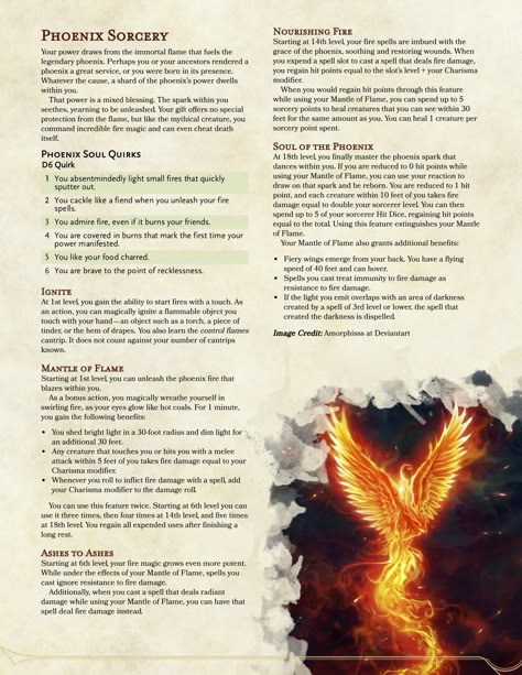 Dnd Sun Sorcerer, Phoenix Sorcerer Dnd, Sorcerer Origins 5e, Homebrew Subclasses 5e, Phoenix Sorcerer, Phoenix Dnd, Sorcerer Origins, Phoenix Powers, Sorcerous Origin