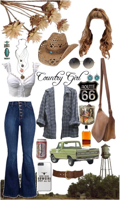 country Outfit | ShopLook Cute Farm Outfits Summer, Southern Mom Outfits, County Fair Outfit Ideas, Modern Country Outfits, Girly Country Outfits, Country Side Outfit, Country Hippie Style, Cowgirl Outfits Aesthetic, Curvy Cowgirl Outfits