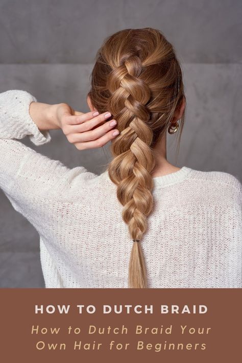 Showy, embossed Dutch braids look extremely elaborate. Here is a handy step-by-step Dutch braid tutorial that will help you get a knack for it! Thick Dutch Braids, Easy Dutch Braid Tutorial, Hairstyles On Yourself, Snake Braid Tutorial, Dutch Braid Your Own Hair, Textured Hairstyles, Braid Your Own Hair, Dutch Braid Updo, Dutch Braid Tutorial