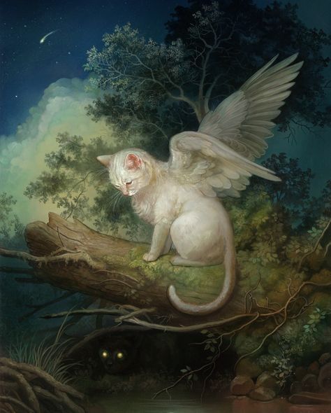 Women In Mythology, Annie Stegg, Arte Peculiar, Fairytale Art, Arte Fantasy, Ethereal Art, الرسومات اللطيفة, White Cat, Pretty Art