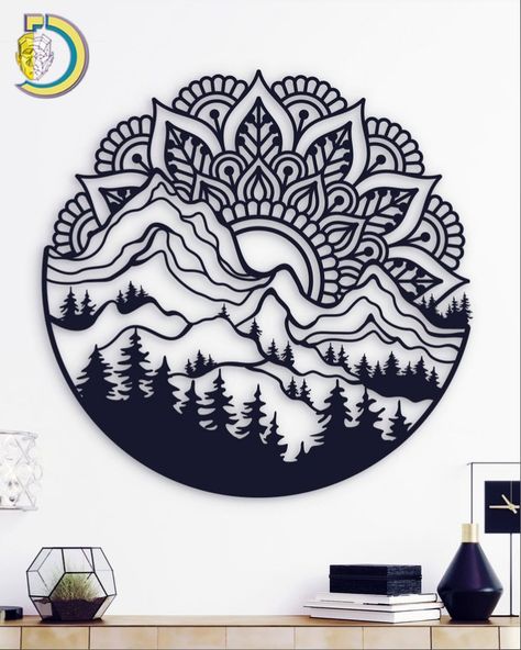 Zentangle Nature, Mandala Mountain, Adventure Wall Decor, Wall Decor Above Bed, Wall Decor Large Wall, Wall Art Mandala, Japanese Wall Decor, Adventure Wall, Rustic Home Offices