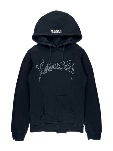 Vetements SS16 Vetements OG Metal Logo Reconstructed Split Hoodie | Grailed Vetements Hoodie, Og Logo, Varsity Letterman Jackets, Aviator Jackets, Men's Tops, Letterman Jacket, Logo Black, Denim Jacket Men, Tracksuit Women