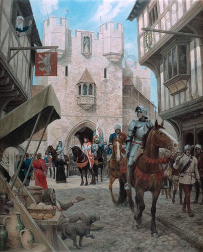 The Arrival by Graham Turner: Edward IV enters London through Bishopsgate to reclaim the throne on the 11th April 1471 Graham Turner, Wizard Cloak, Edward Iv, العصور الوسطى, Plate Armor, Historical Warriors, Medieval Ages, Heroic Fantasy, Armadura Medieval