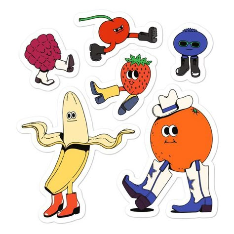 Fruit Character Design, Jade Tattoo, Lauren Martin, Art Vibe, Fruit Cartoon, Vintage Stickers, Stickers Design, Sticker Ideas, 캐릭터 드로잉