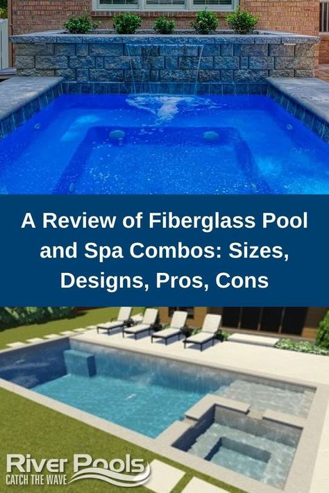 Searching for the best fiberglass pool and spa combo for your home? Here's a review of some of the best designs from the top fiberglass pool manufacturers! #swimmingpools #fiberglasspools #ingroundpools Fiberglass Pool Hot Tub Combo, Modern Fiberglass Pool, Fiberglass Pool And Spa Combo, Fiberglass Pool Sizes, Small Pool Spa Combo, Fiberglass Plunge Pool Ideas, Diy Fiberglass Pool, Fiberglass Pool With Spa, Fiberglass Pool With Hot Tub