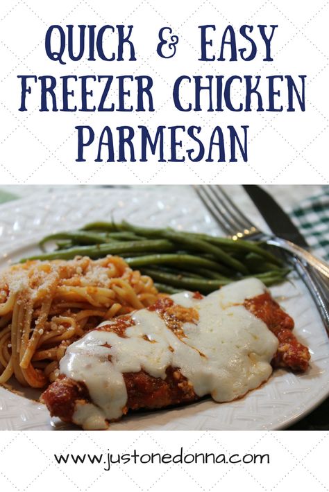 A semi-homemade, easy recipe for Chicken Parmesan to serve now or freeze. #freezerdinner #makeahead #easy Chicken Recipes To Freeze, Recipe For Chicken Parmesan, Recipes To Freeze, Freeze Meals, Freezing Chicken, Chicken Parmesan Recipe Easy, Frozen Chicken Recipes, Freezer Dinners, Easy Chicken Parmesan