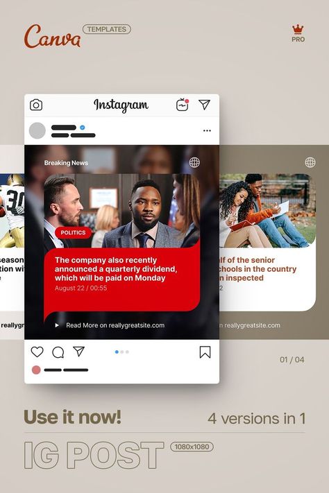 ✍️ Doing content marketing? Do you run a social media newspaper, magazine or blog?
It's time to get serious about optimizing the online presence of your news resource or blog.
👌 CANVA PRO's easy-to-edit Instagram templates will handle your needs.
🎨 Change colors, images and texts and get a professional looking post or story in minutes!

These templates are available in 3 doctypes: • Instagram post & story • Facebook post Blog Post Cover Design, Like This Post Instagram, Online Newspaper Design, Newspaper Social Media Design, News Poster Design Ideas, Blog Post Social Media Design, News Template Design Social Media, Magazine Social Media Post, New Blog Post Instagram Story