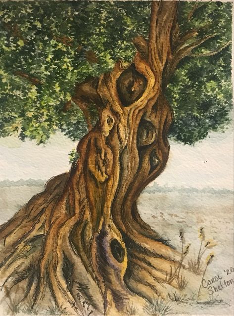 Hollow Tree Drawing, Tree People Art, Trees Painted On Walls, How To Paint A Tree Trunk, Realistic Tree Painting, Tree Stump Drawing, Magical Tree Drawing, Mushroom On Tree Drawing, Tree Stump Painting