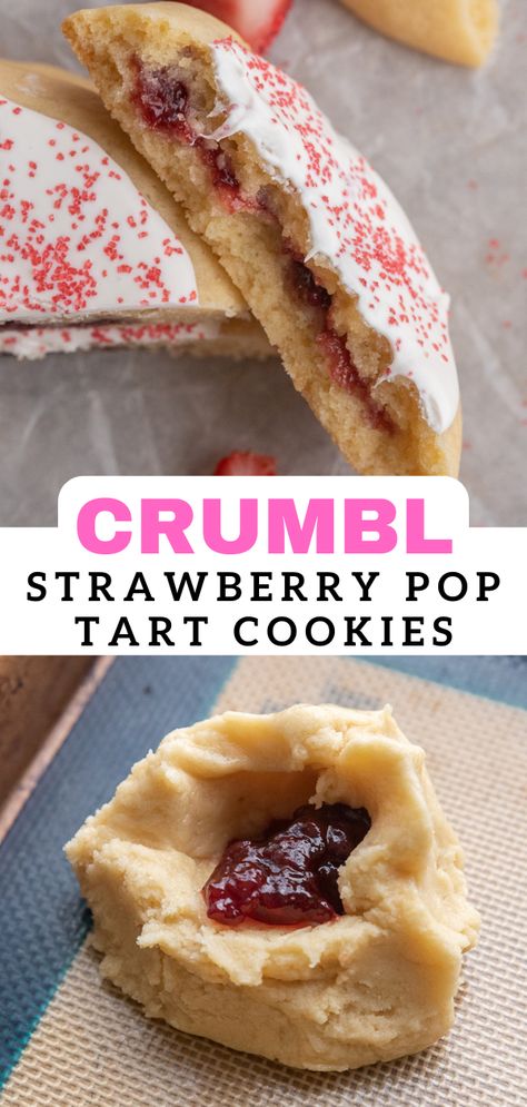 Poptart Cookie Recipe, Crumbl Cookie Copycat Poptart, Crumbl Cookie Strawberry Cheesecake, Crumbl Poptart Cookie, Crmble Cookie Recipes, Lifestyle Of A Foodie Crumbl Cookies, Cherry Poptart Cookies, Poptart Cookie Recipes, Best Summer Cookies