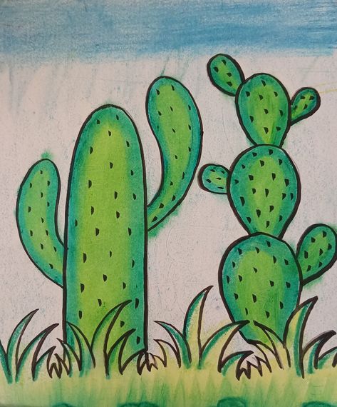 Scenery For Kids, Basic Drawing For Kids, Cartoon Drawing For Kids, Drawing Pictures For Kids, Drawing Scenery, Cactus Drawing, Art Kits For Kids, Drawing Pictures