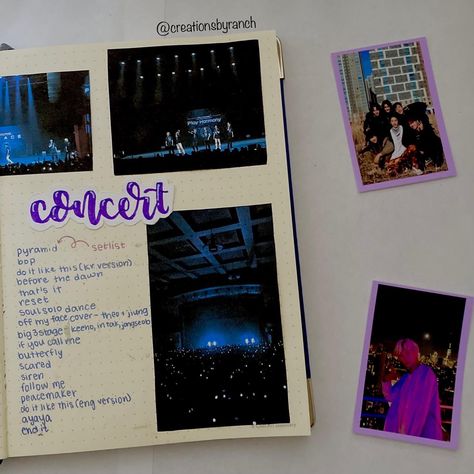 Concert Journal Page, Concert Scrapbook Ideas, Concert Journal, P1harmony Concert, Journaling Goals, Concert Scrapbook, March Bujo, Journal Memories, Book Journaling