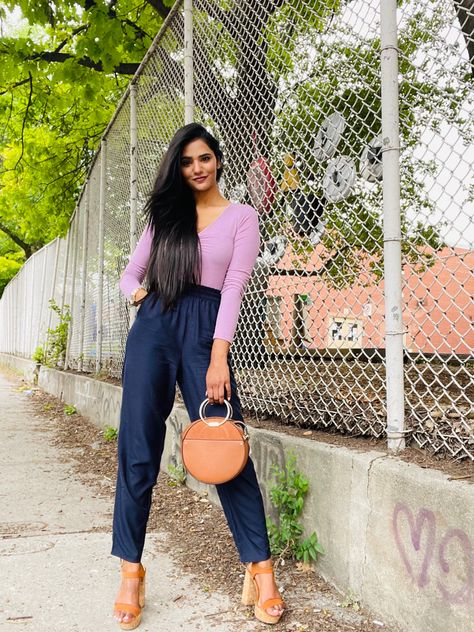 Navy And Lavender Outfit, Light Purple Blouse Outfit, Lavender And Blue Outfit, Light Purple Shirt Outfit, Navy Blue And Pink Outfit, Lavender Blouse Outfit, Lavender Shirt Outfit, Navy Blue Pants Outfit Women, Lavender Pants Outfit