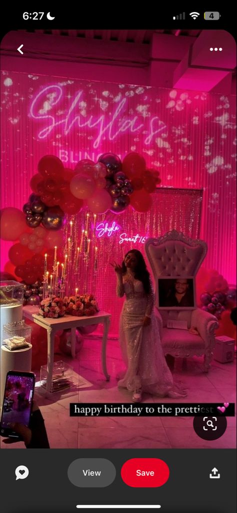 party Glitz And Glam Sweet 16 Party Ideas, Pink Sweet 16 Birthday Party, Vip Sweet 16 Party Ideas, Pink Sweet 16 Backdrop, 18th Birthday Party Venue Ideas, Birthday Venue Aesthetic, Cool Sweet 16 Party Ideas, Fiesta Sweet 16, Pink Out Sweet 16