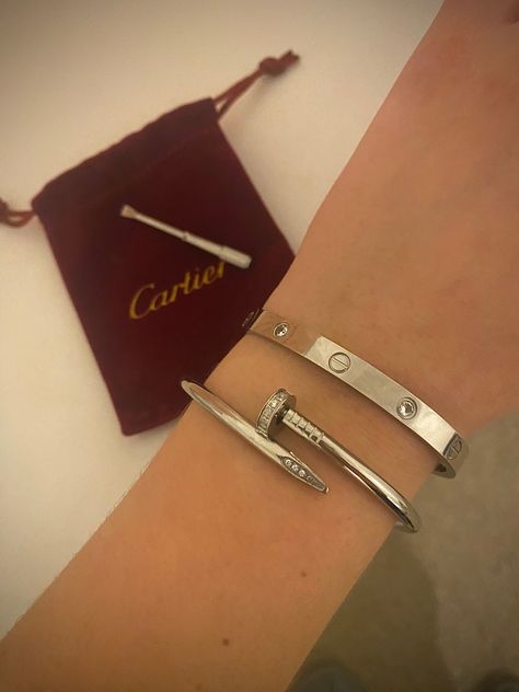 Cartier silver diamond bracelets nail bracelet and high end Silver Cartier Necklace, Cartier Love Bracelet Stack Silver, Silver Cartier Bracelet Aesthetic, Silver Bracelets Cartier, Cartier Nail Bracelet Silver, Cartier Bracelet Women Silver, Bracelets Cartier, Designer Jewelry Silver, Cartier Love Bracelet Silver