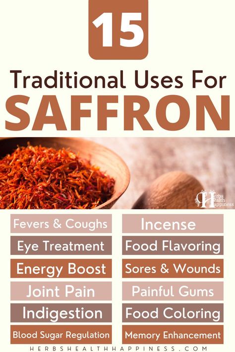 A list of 15 traditional uses for saffron that's good for your health and more! Plant Therapy, Flavorful Recipes, Boost Energy, Herbal Remedies, Natural Health, Natural Remedies, Essential Oils, The Day, Herbs