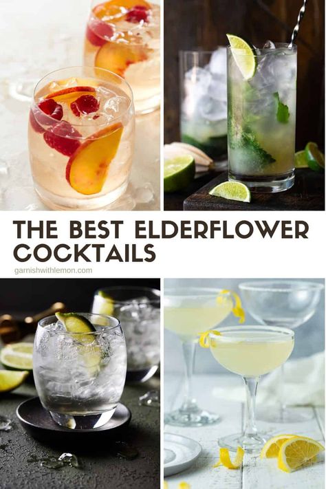 Elderflower Drink, Elderflower Recipes, Liqueur Cocktails, Elderflower Cocktail, Batch Cocktail Recipe, Liqueur Drinks, Brandy Cocktails, Prosecco Cocktails, Liqueurs Recipes