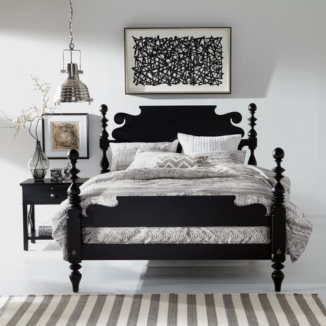 Black Beds, Black And White Bedroom, Black White Bedrooms, Bed Classic, Retro Bed, Eclectic Bedroom, Box Bed, Ethan Allen, Black Bedding