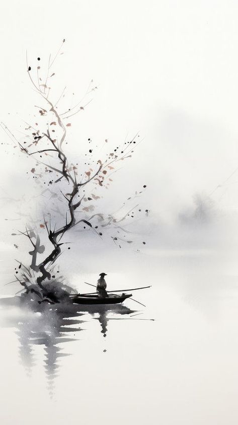 Fisherman Silhouette, Fog Wallpaper, Inspo Sketch, Minimalist Iphone Wallpaper, Zen Wallpaper, Image Zen, Chinese Wallpaper, Wallpaper Minimalist, Zen Painting