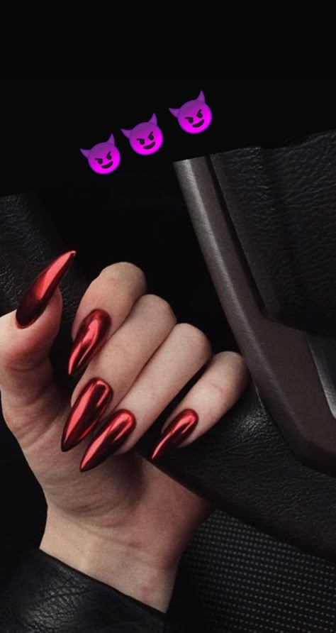 Red Chrome Nails, Red Acrylic Nails, Mirror Nails, Metallic Nails, Nail Swag, Minimalist Nails, Dream Nails, Fire Nails, Chrome Nails