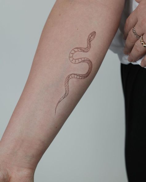 Brown Snake Tattoo, Brown Line Tattoo, Brown Fine Line Tattoo, Slytherin Snake Tattoo, Fineline Snake Tattoo, Dainty Snake Tattoo, Delicate Snake Tattoo, Fine Line Snake Tattoo, Brown Tattoos