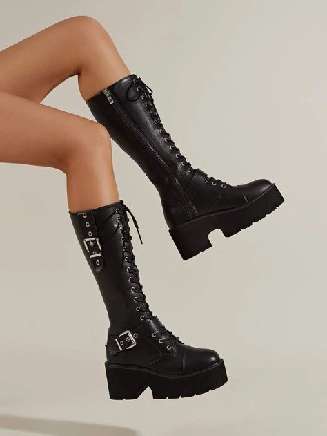 Grunge Boots Outfit, Combat Boots With Heels, Tall Combat Boots, Combat Boot Outfits, Heeled Combat Boots, Grunge Boots, Platform Combat Boots, Punk Shoes, Dr Shoes