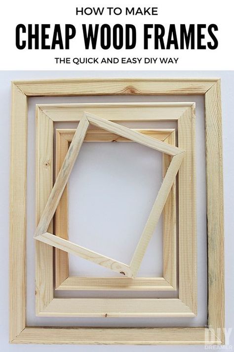 How to make cheap wood frames the quick and easy DIY way. You won't believe how easy these are to make, you'll wonder why you didn't think of it! Perfect for a gallery wall, photo booth, and so much more! Wood Frames Diy, Diy Wooden Frame, Cuadros Diy, Making Picture Frames, Diy Muebles Ideas, Cheap Frames, Wood Projects For Beginners, Wall Decor Diy, Wall Photo