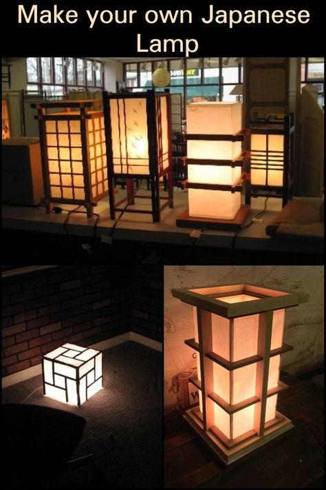 Classic in style, beautiful in form and function, Japanese lamps are perfect for mood lighting. Learn how to make your very own Japanese lamp here. Japanese Lamps Traditional, Diy Japanese Decor, Japanese Lights, Japanese Decor Ideas, Diy Lamp Ideas, Wood Lantern Diy, Japan Decoration, Japanese Decoration, Japanese Lighting